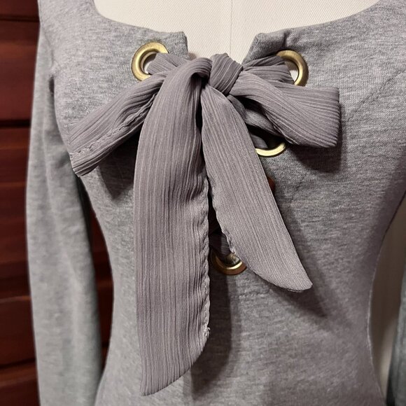 Free People Looking Back Lace Up Grey long sleeve top▪️size S - Picture 3 of 12